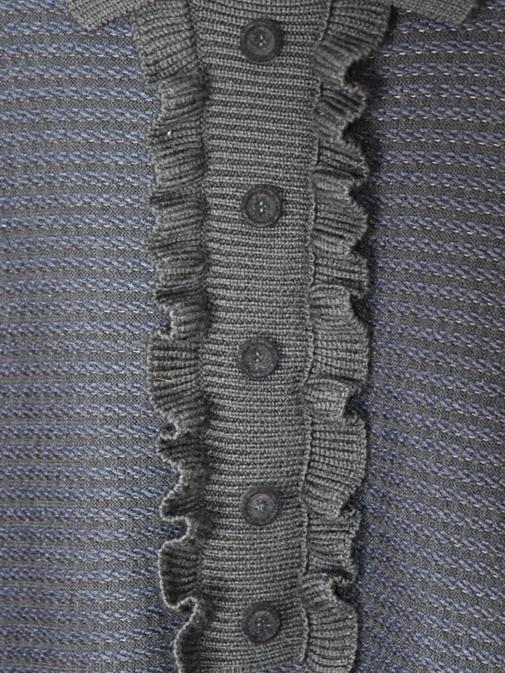 Aldo Martins Blue/Black Ruffle Bib Short Sleeves Sweater Dress